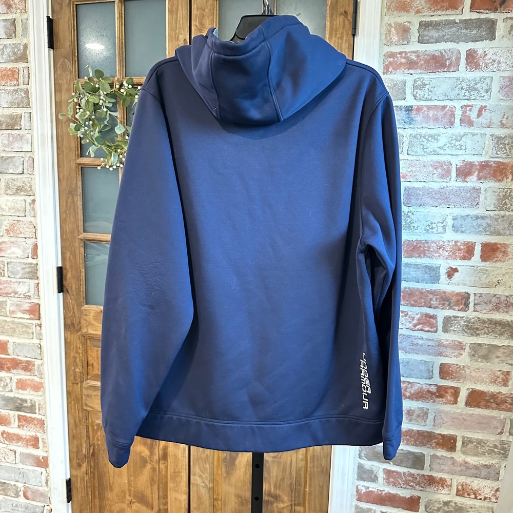 Under Armour Hoodie Men Navy Blue Storm Logo Pullover Loose Fit Athleisure XL - Picture 5 of 9